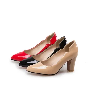 Women's Pointed Toe Patent Leather Block Heels Pumps